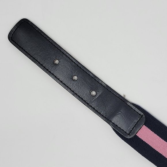 Vintage Lacoste Alligator Navy Blue and Pink Stripe Elastic Leather Belt - Picture 11 of 12